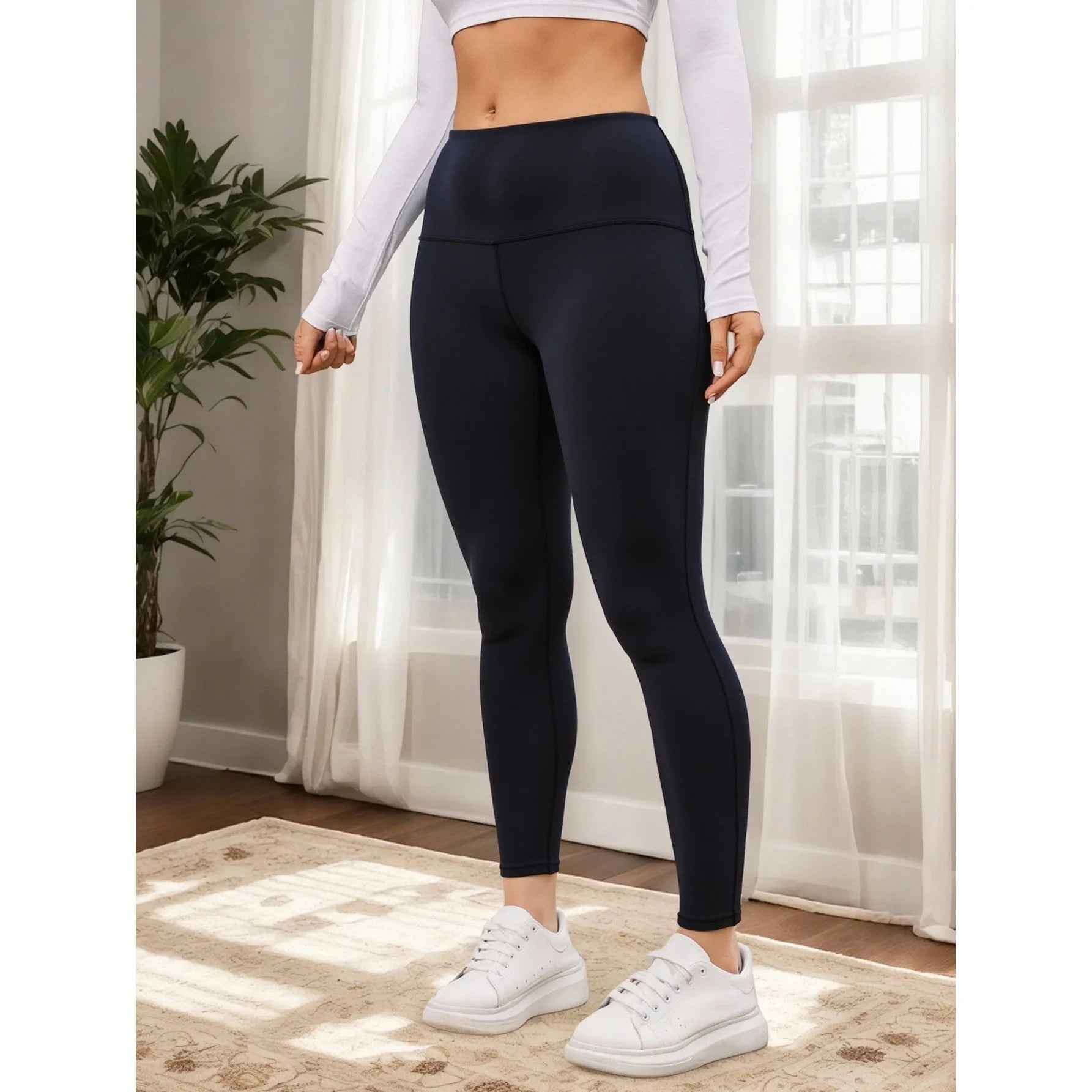 High Waist Women's Black Leggings Comfortable Elastic Waist Stretchy Seamless Fitness Yoga Pants XS Size Solid Color Wholesale
