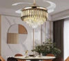 Modern 42-Inch Crystal and Metal Ceiling Fan with LED Light 4 Acrylic Blades DC Motor for Home Living Room Decoration