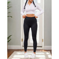 High Waist Women's Black Leggings Comfortable Elastic Waist Stretchy Seamless Fitness Yoga Pants XS Size Solid Color Wholesale