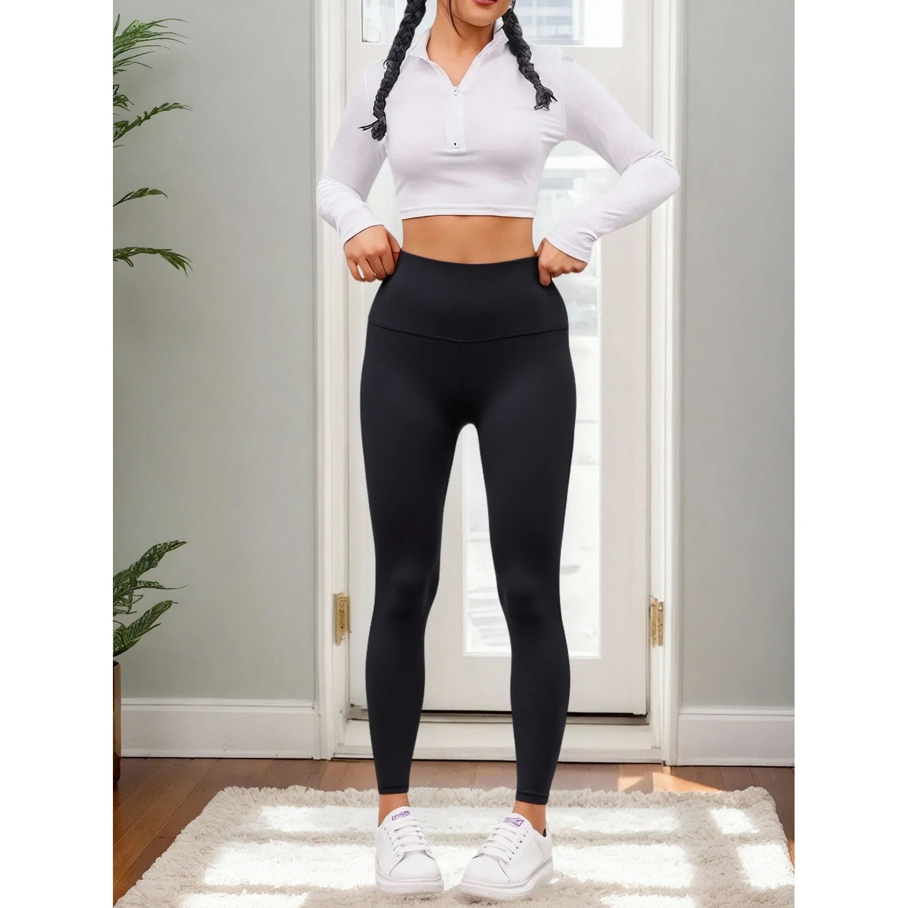 High Waist Women's Black Leggings Comfortable Elastic Waist Stretchy Seamless Fitness Yoga Pants XS Size Solid Color Wholesale