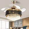 Modern 42-Inch Crystal and Metal Ceiling Fan with LED Light 4 Acrylic Blades DC Motor for Home Living Room Decoration