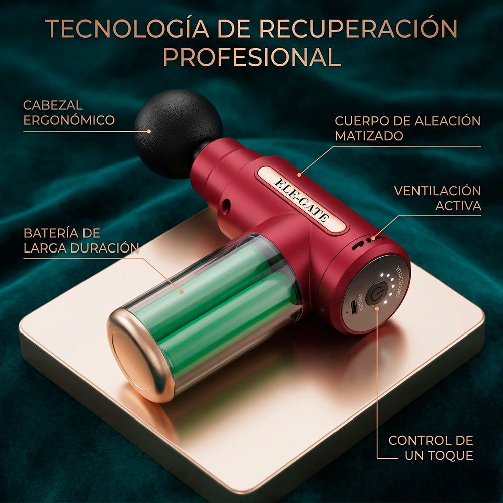 Red Vibration Brushless Motor Percussion Massage Gun for Body 12-Speed Adjustable Wireless Remote Control 4 Heads 2500mAh