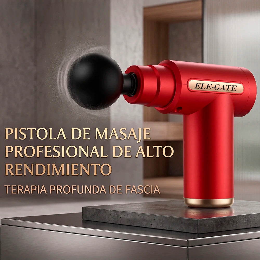 Red Vibration Brushless Motor Percussion Massage Gun for Body 12-Speed Adjustable Wireless Remote Control 4 Heads 2500mAh