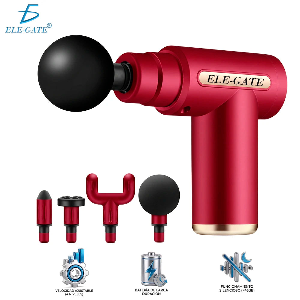 Red Vibration Brushless Motor Percussion Massage Gun for Body 12-Speed Adjustable Wireless Remote Control 4 Heads 2500mAh