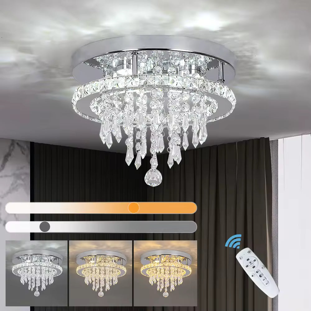 Crystal LED Chandelier with Dimmable Colors & Remote Control