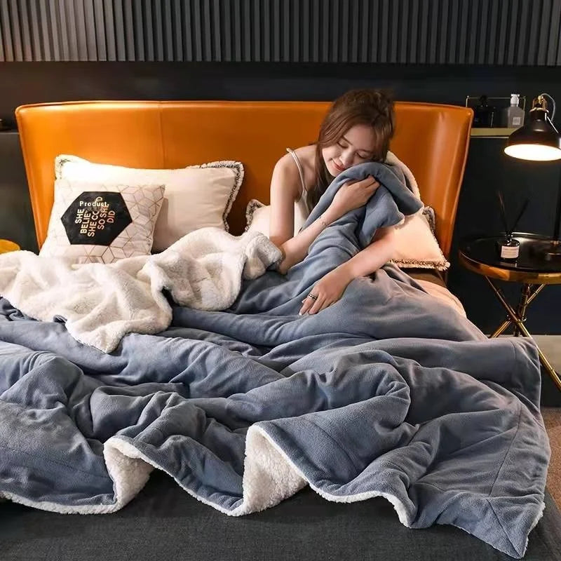Double Layer Winter Fleece Blanket Red Solid Knitted Technics Thickened Flannel for Home Use