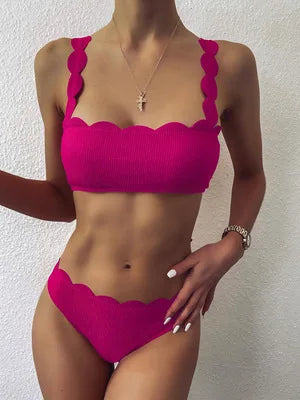 Swimwear Women Bikini Set Lace up Solid Color Flounce Swimming Suit For Women Swimsuit Sexy Beach Wear New swimsuit