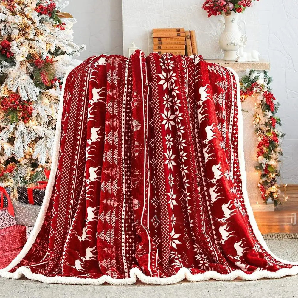 New Red Snowflake Design Raschel Blanket 100% Polyester Folded Super Soft Warm European-American Style for Winter Christmas Gift