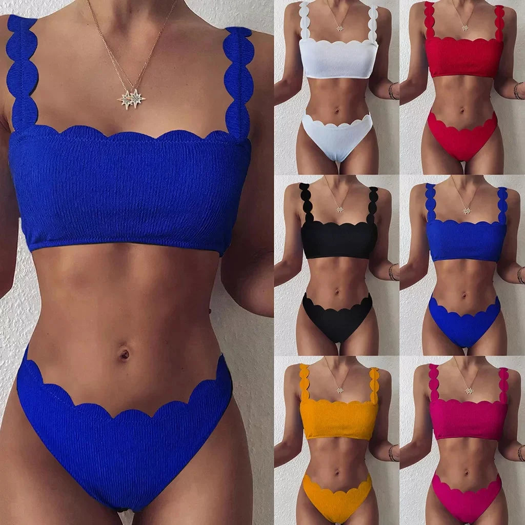 Swimwear Women Bikini Set Lace up Solid Color Flounce Swimming Suit For Women Swimsuit Sexy Beach Wear New swimsuit