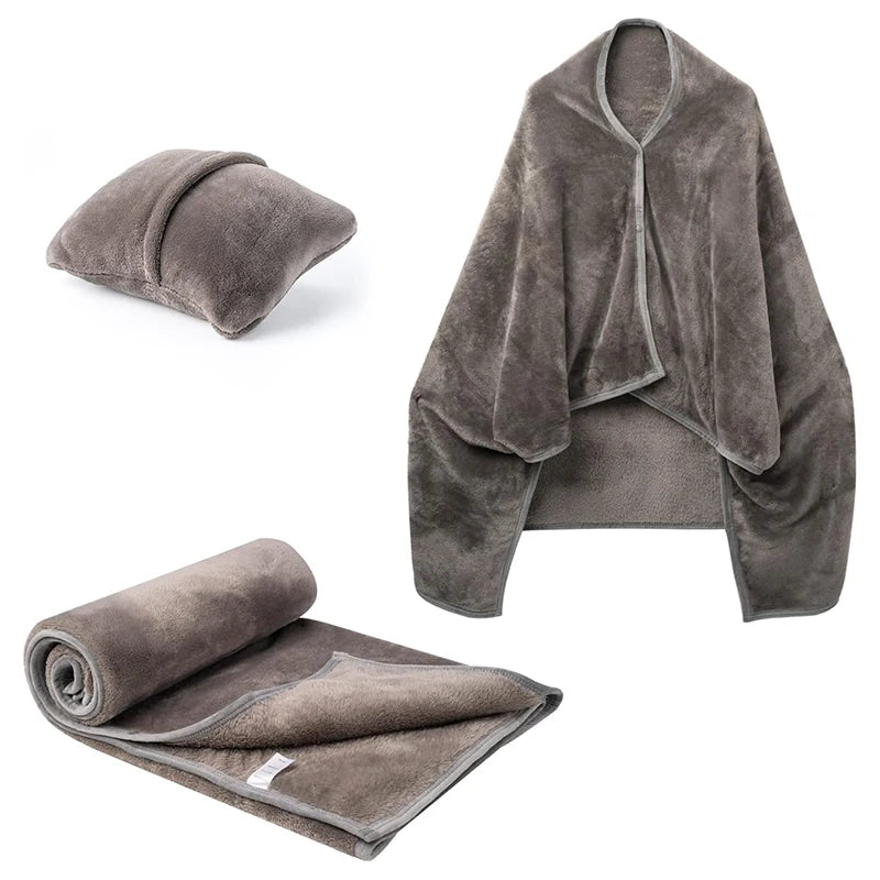 Four Seasons Versatile Folding Travel Blanket Multi-function Cushion Storage Blanket Can Be Pillow Shawl Flannel Wrap Blanket