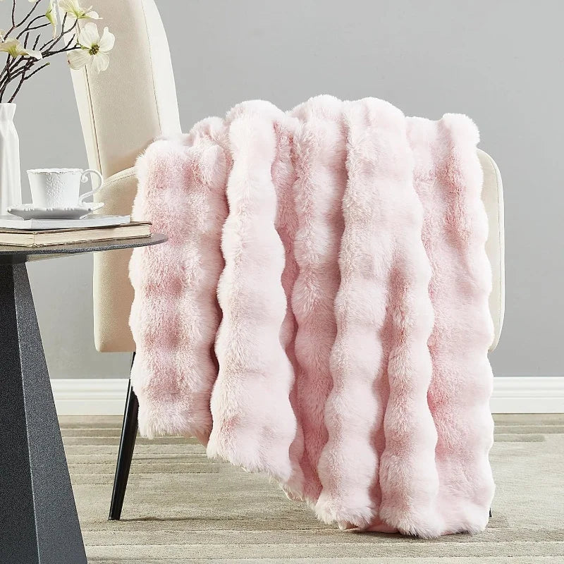 Zhengtai Home Decoration Couch Bed Sofa Rabbit Faux Fur Fuzzy Pink Throw Blanket