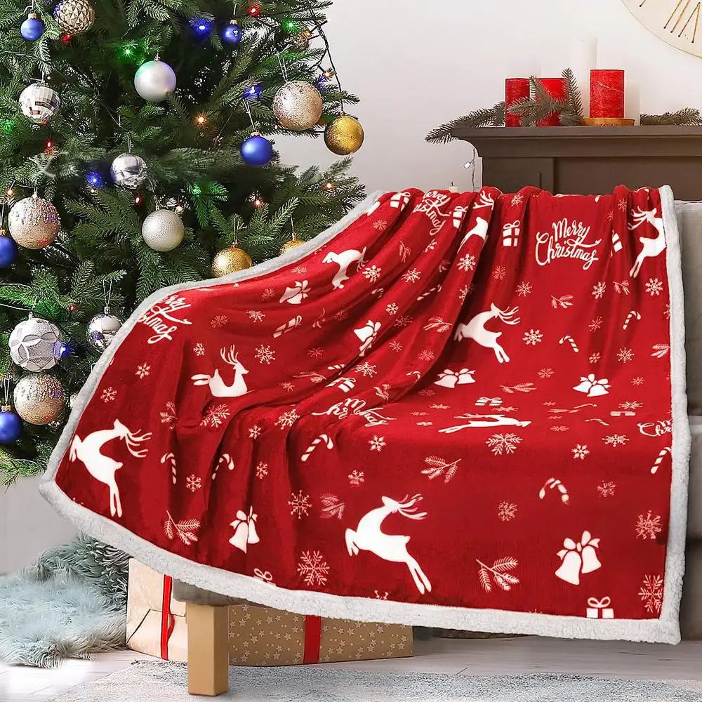 New Red Snowflake Design Raschel Blanket 100% Polyester Folded Super Soft Warm European-American Style for Winter Christmas Gift