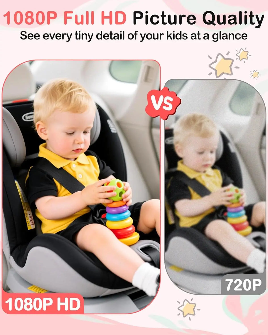 6.9 Inch Dual Baby Car Camera HD 1080P Split Display Night Vision Carseat Camera for 2 Kids USB 5 Mins Easy Install
