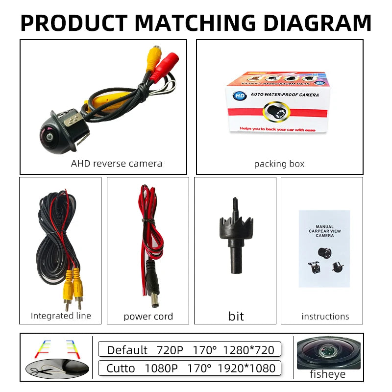 Universal Waterproof IP68 12v Rear View Car Camera hd Starlight Night Vision Ahd 720p Fisheye 170 Degree Reverse Camera