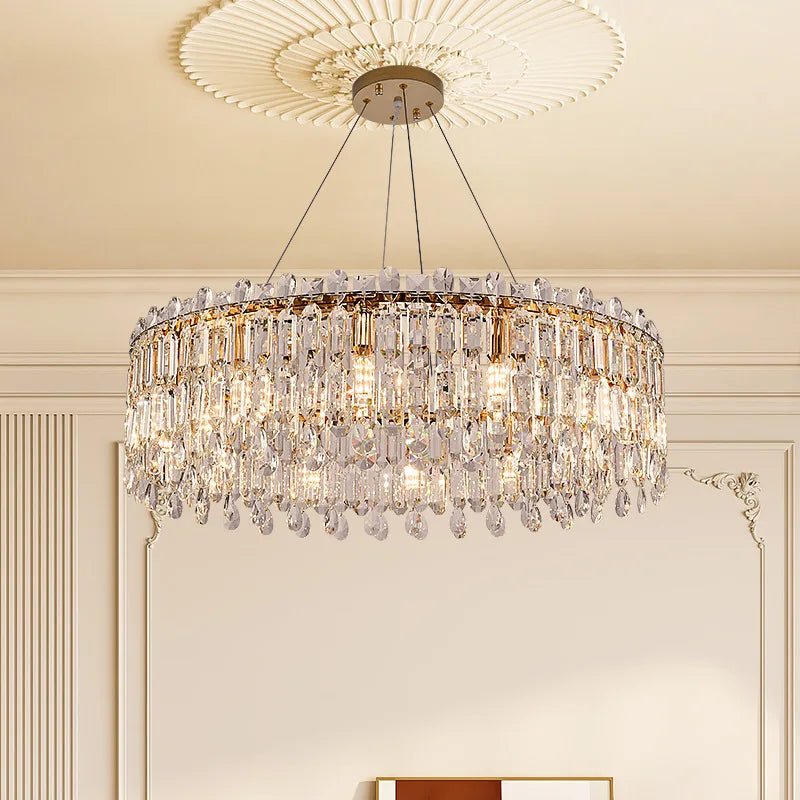 Luxury Modern Round Crystal Classic Wedding Villa Dining Led Chandelier Light for Livingroom Hotel Bedroom Pendant Lamp
