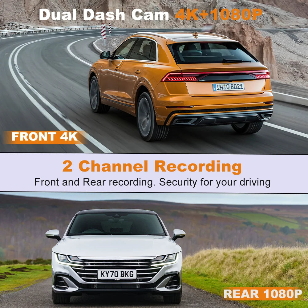 4K+1080P Car DVR Black Box GPS WIFI 2 Channel Front and Rear Dash Cam Car Camera Recorder Night Vision Parking Monitor ZD72C