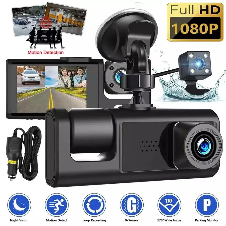 Car Camera 1080p Hd Full Screen Wifi Car Black Box  Three Lens Dvr Driving Recorder