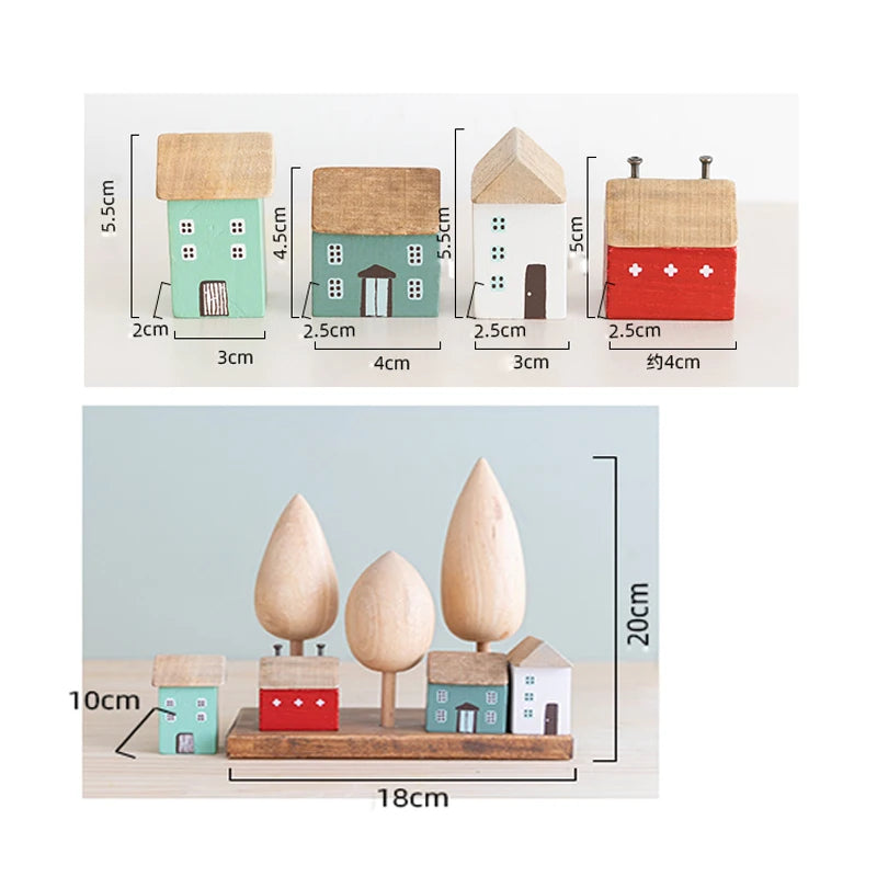 Vintage Wooden House Ornaments Table Decoration Wood Forest Architecture Desk Miniature Craft Work Home Kids Room Nursery Decor