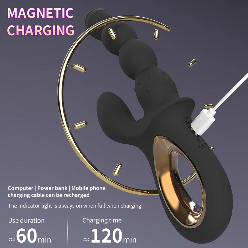 Double Head Vibrator for Women 4 Beads G Spot Vaginal Stimulation Anal Stim Silicone Rechargeable US Warehouse Christmas