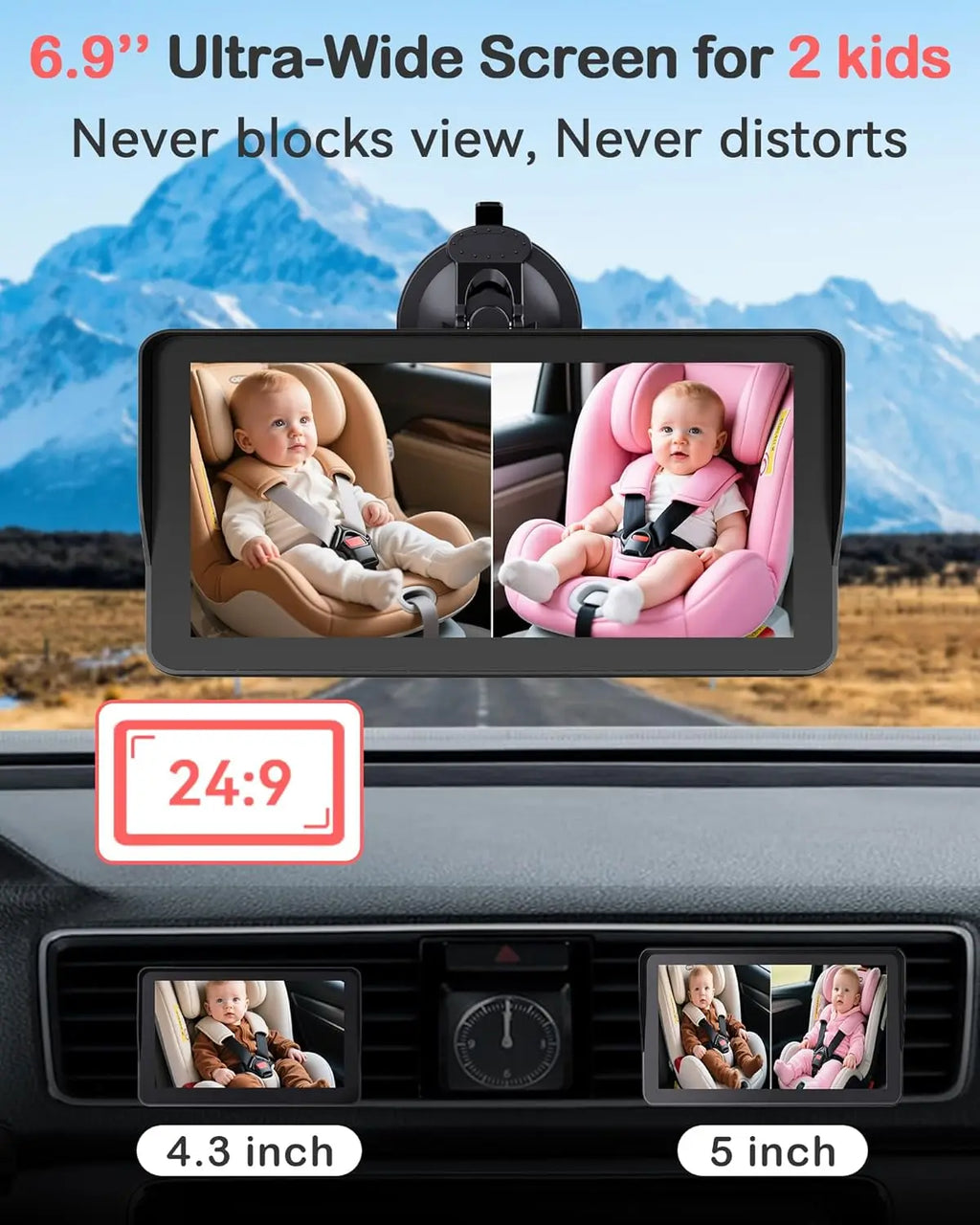 6.9 Inch Dual Baby Car Camera HD 1080P Split Display Night Vision Carseat Camera for 2 Kids USB 5 Mins Easy Install