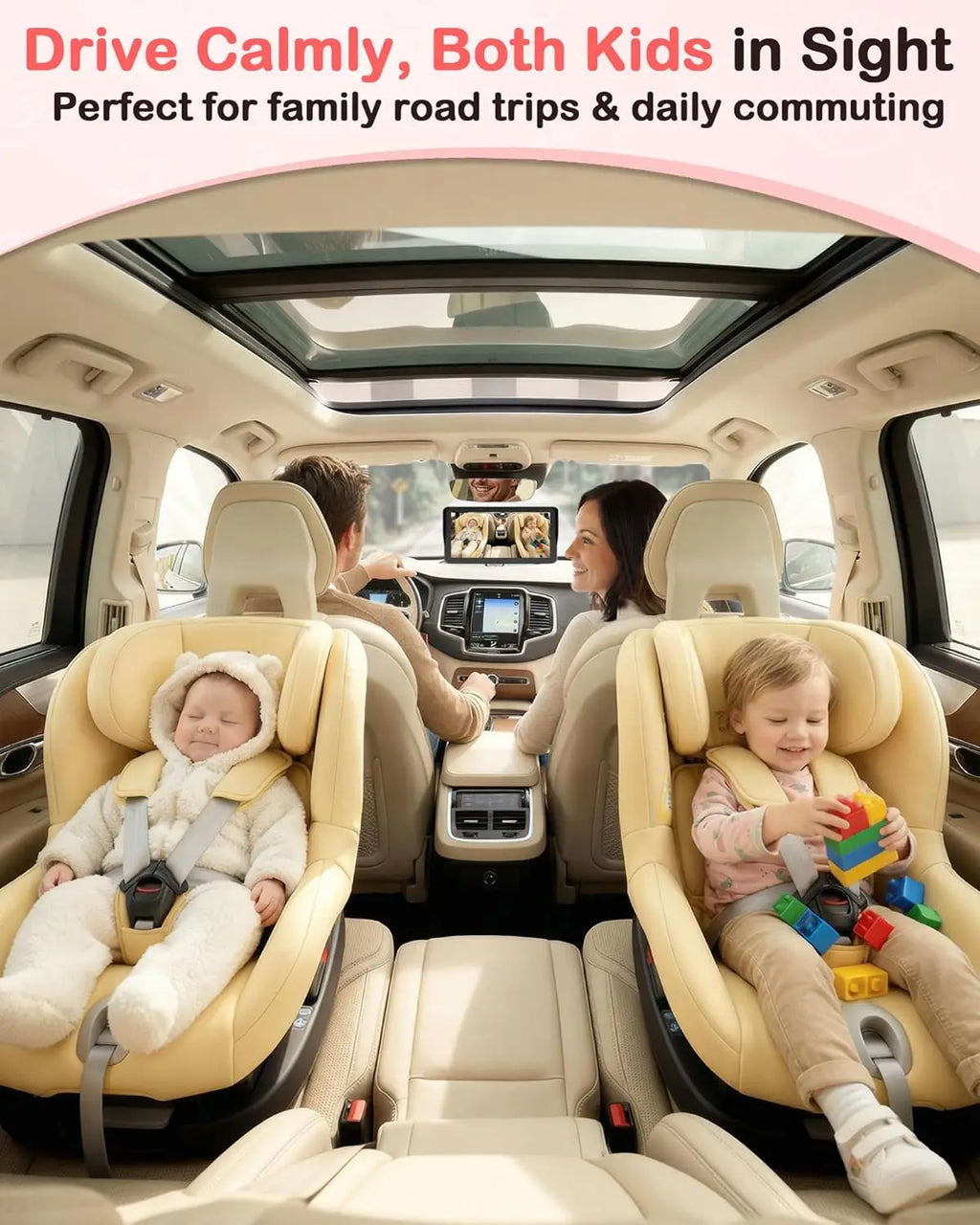 6.9 Inch Dual Baby Car Camera HD 1080P Split Display Night Vision Carseat Camera for 2 Kids USB 5 Mins Easy Install