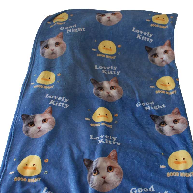 Custom 100% Polyester Cat Dog Pet Photo Design Cute Animal Pattern Knitted Shawl Blanket for Winter for Knee Lunch Break Sofa