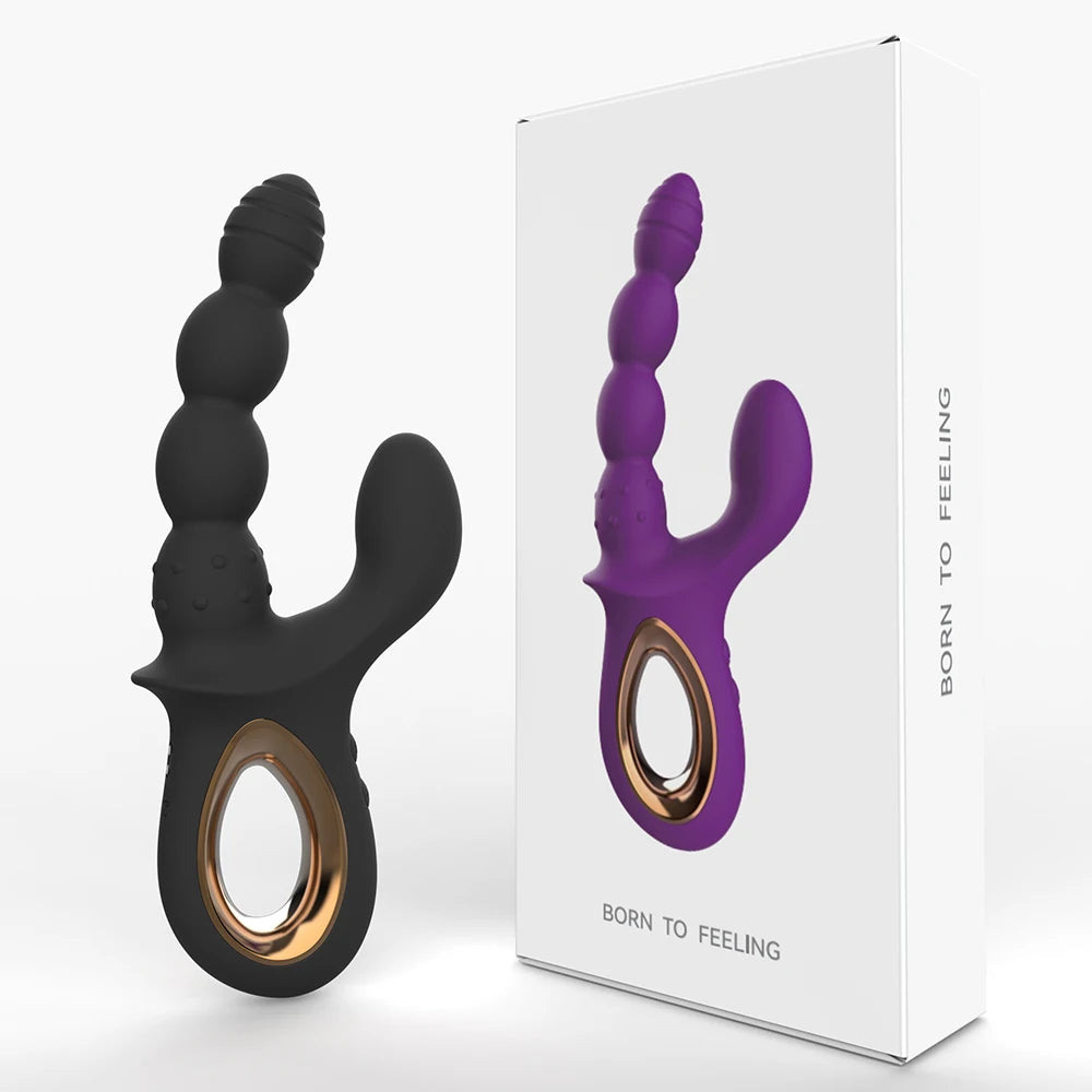 Double Head Vibrator for Women 4 Beads G Spot Vaginal Stimulation Anal Stim Silicone Rechargeable US Warehouse Christmas