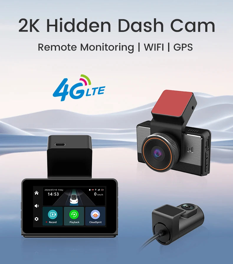 New 4G 2K Dashcam with Dual Lens Record Wifi Gps Tracking Fit Remote Live Video Check on Phone 12-24v Power Supply 4g Car Camera