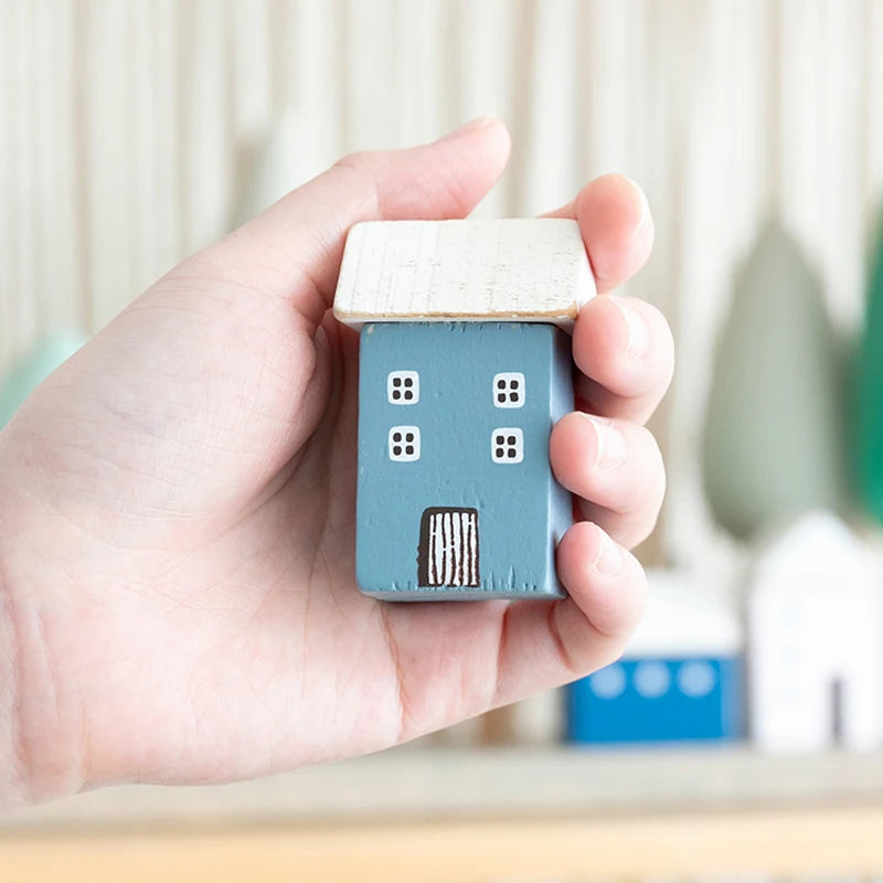 Vintage Wooden House Ornaments Table Decoration Wood Forest Architecture Desk Miniature Craft Work Home Kids Room Nursery Decor