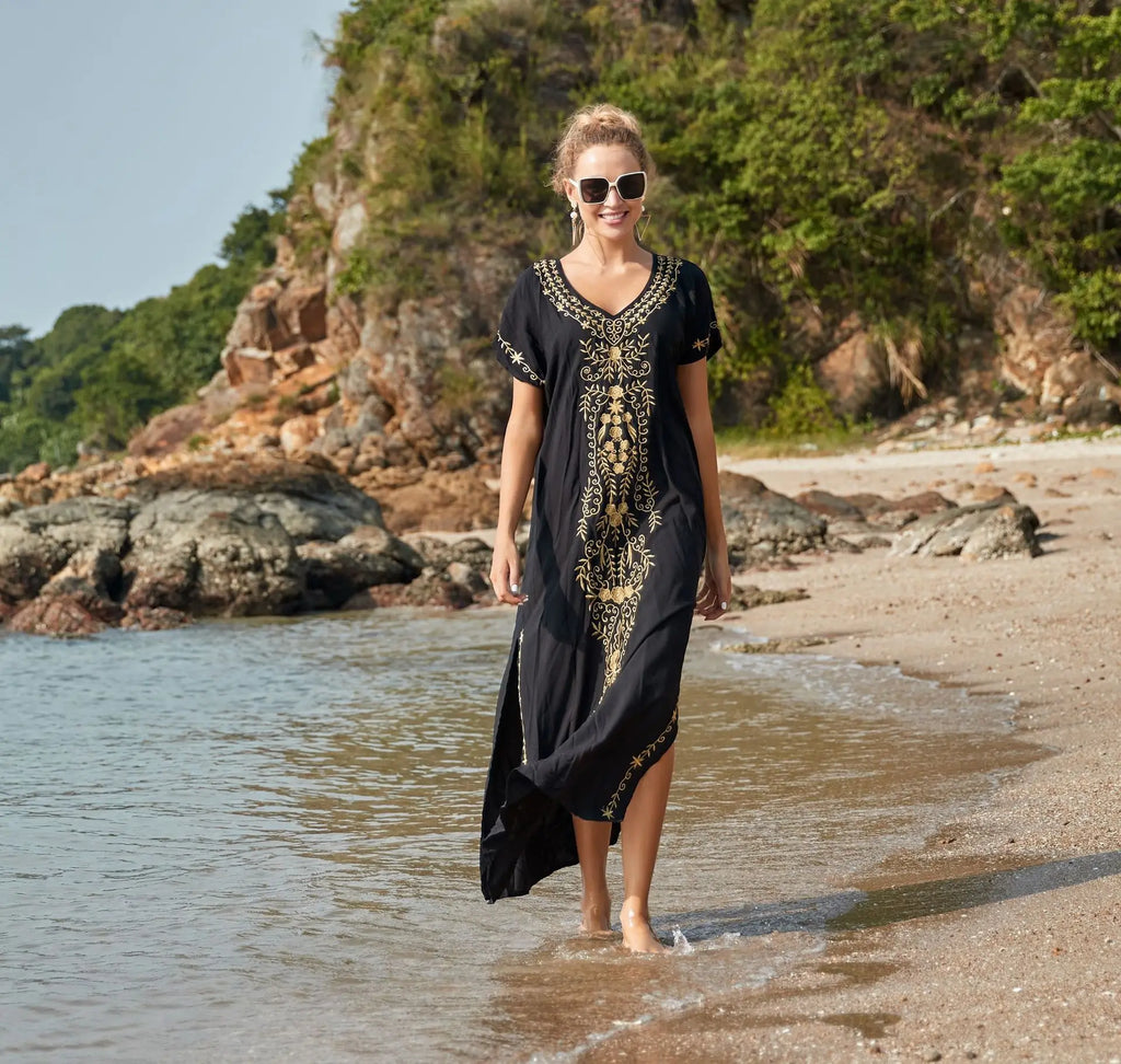 Embroidery Beach Cover up Saida De Praia Swimsuit Women Bikini Cover up Tunics for Beach Pareo Sarong Beachwear