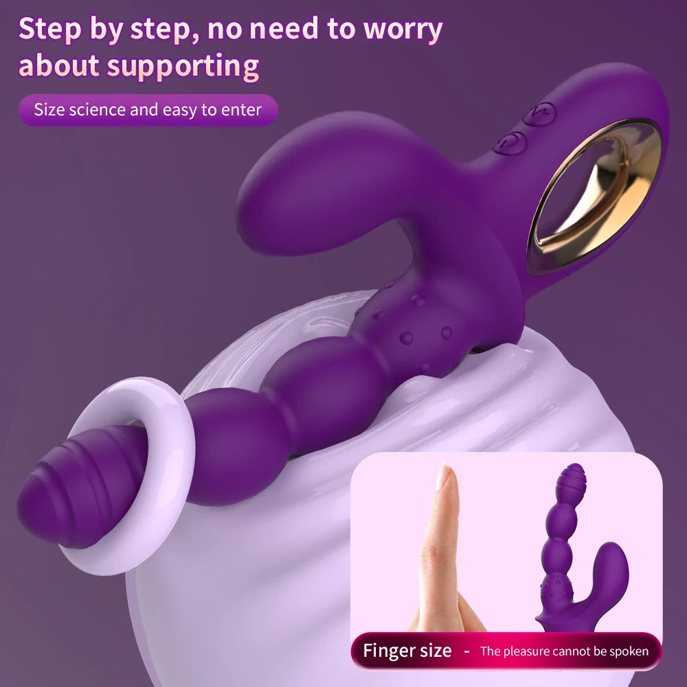 Double Head Vibrator for Women 4 Beads G Spot Vaginal Stimulation Anal Stim Silicone Rechargeable US Warehouse Christmas