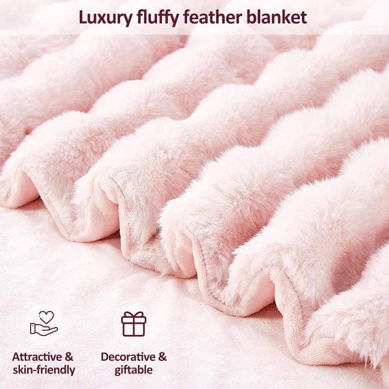 Zhengtai Home Decoration Couch Bed Sofa Rabbit Faux Fur Fuzzy Pink Throw Blanket