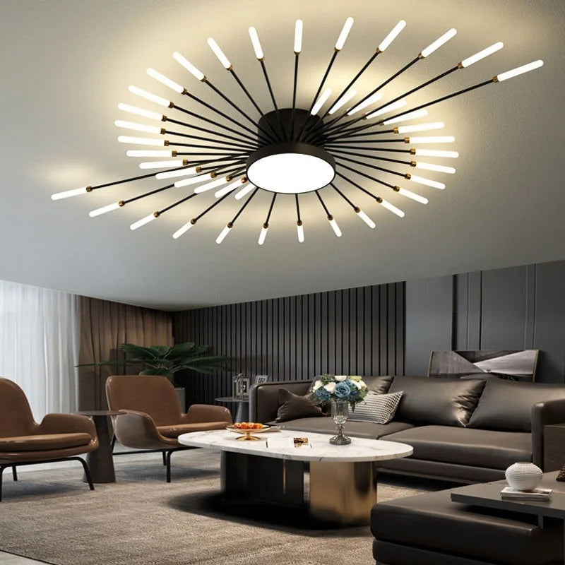 Modern LED Pendant Light Nordic Metal Strip Chandelier Ceiling Lights with Remote Control & Dimmable for Living Room