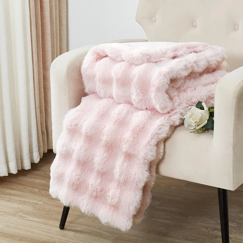 Zhengtai Home Decoration Couch Bed Sofa Rabbit Faux Fur Fuzzy Pink Throw Blanket