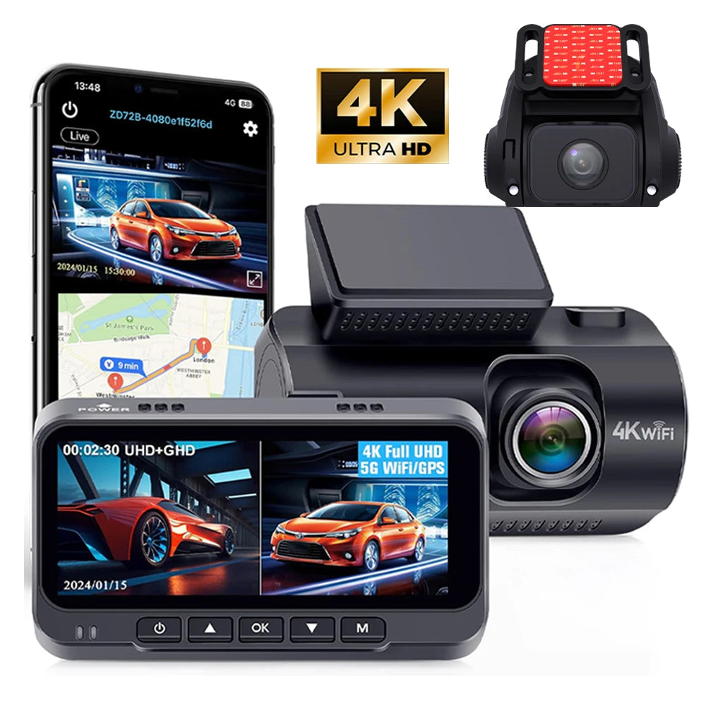 4K+1080P Car DVR Black Box GPS WIFI 2 Channel Front and Rear Dash Cam Car Camera Recorder Night Vision Parking Monitor ZD72C