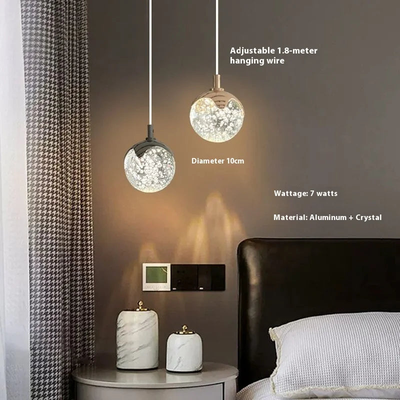 Light Luxury Post-Modern French Style Crystal Bedside Chandelier High-End Aluminum for Bedroom & Dining Room