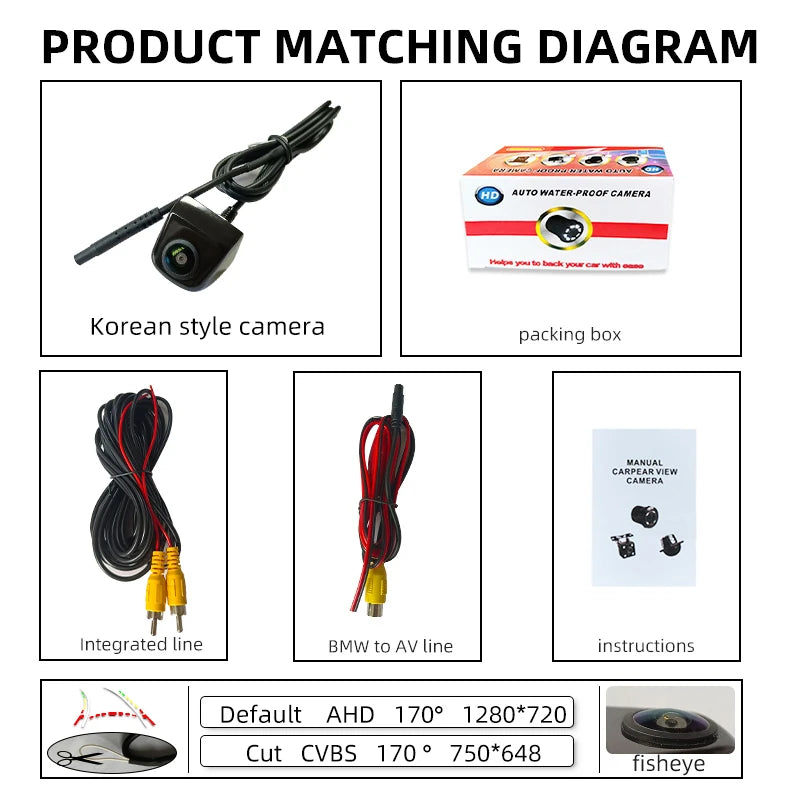 Universal hd 720p/ccd Ahd Korea Car Camera Ip68waterproof 170degree Fish Eye Night Visiondynamic Trajectory Car Rear View Camera