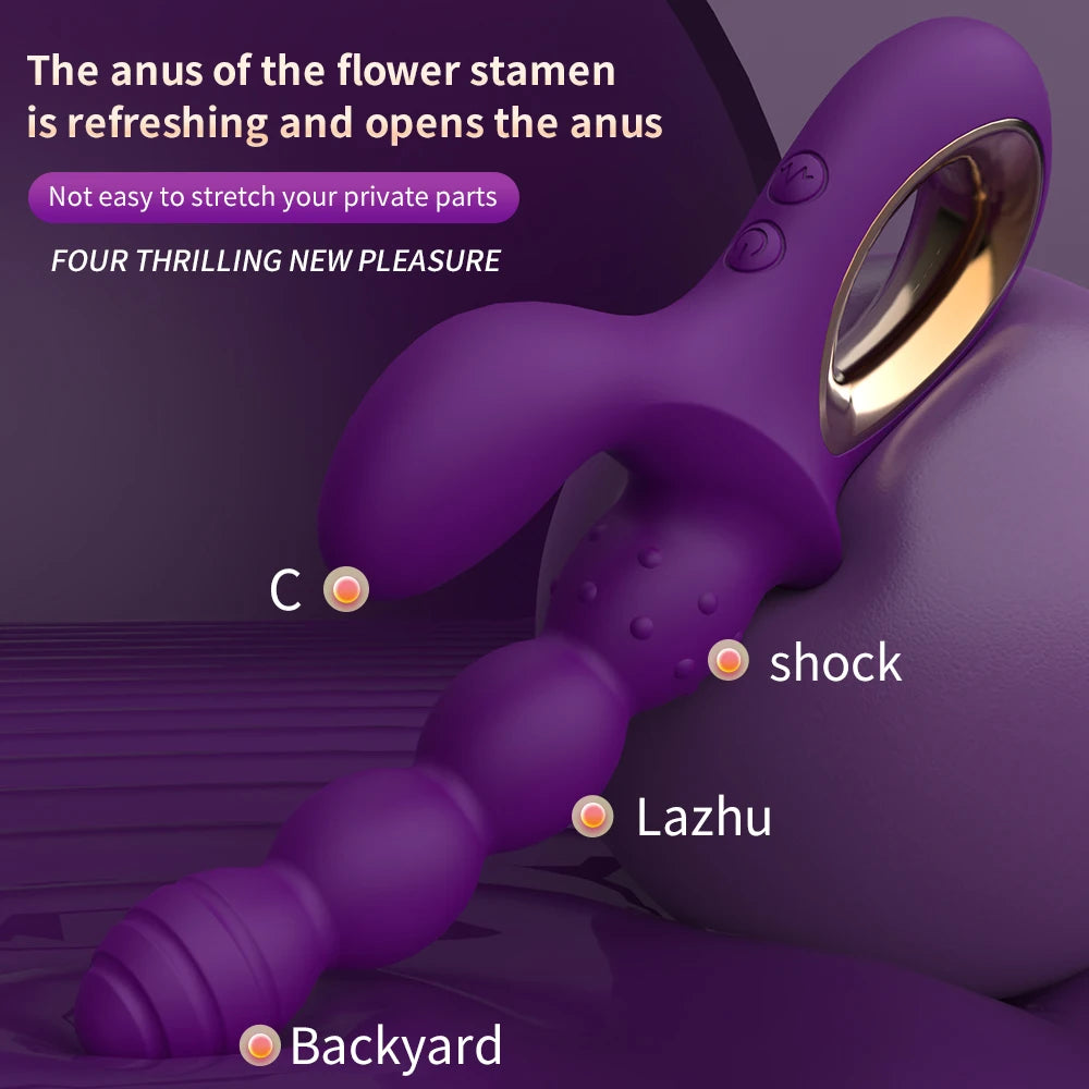 Double Head Vibrator for Women 4 Beads G Spot Vaginal Stimulation Anal Stim Silicone Rechargeable US Warehouse Christmas