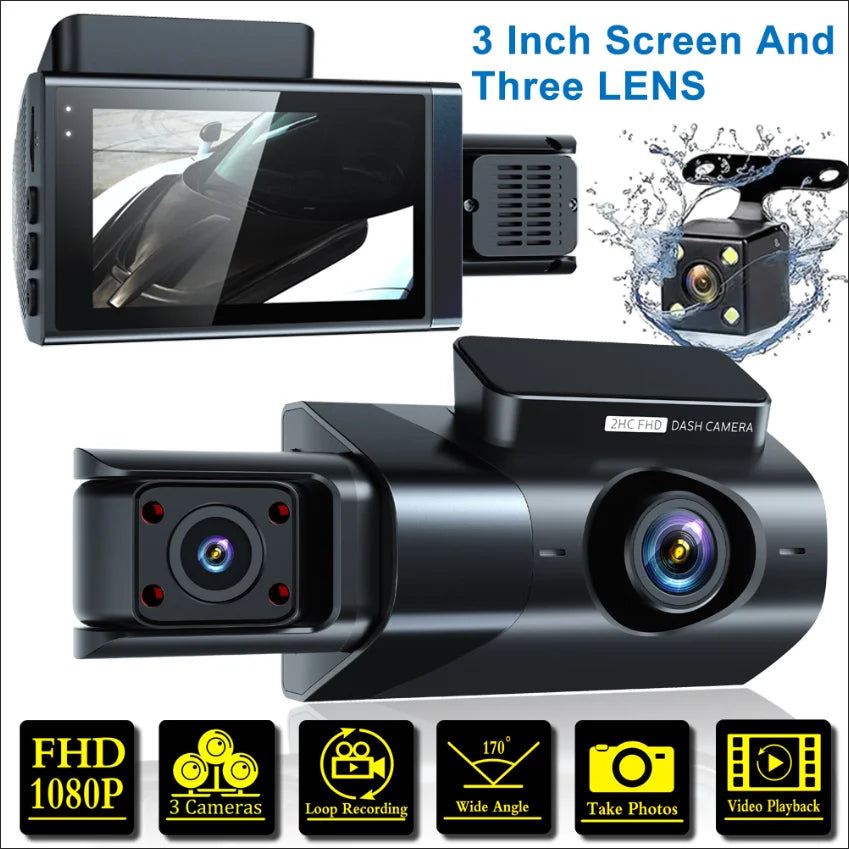 2024 Hot Sale 2 Inch IPS Screen 1080P HD Triple Lens Car Black Box Dashcam Camera with Wifi Car Camera 360 Parking Car Cam