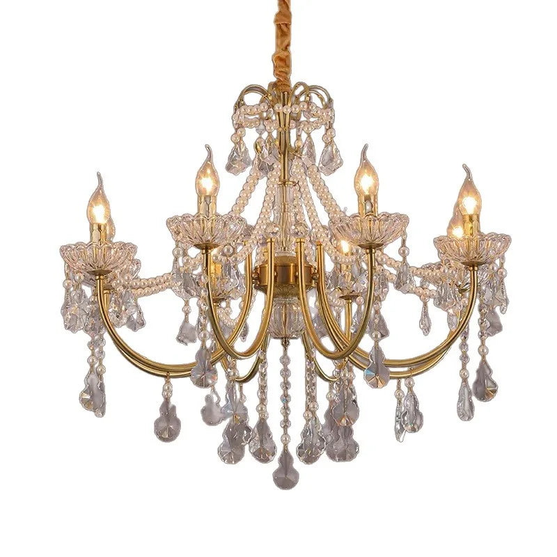 French Vintage Pearl Lamp American Retro Crystal Chandelier for Luxury Villa Dining Bedroom Middle Sizes Pendant Lights Ceiling