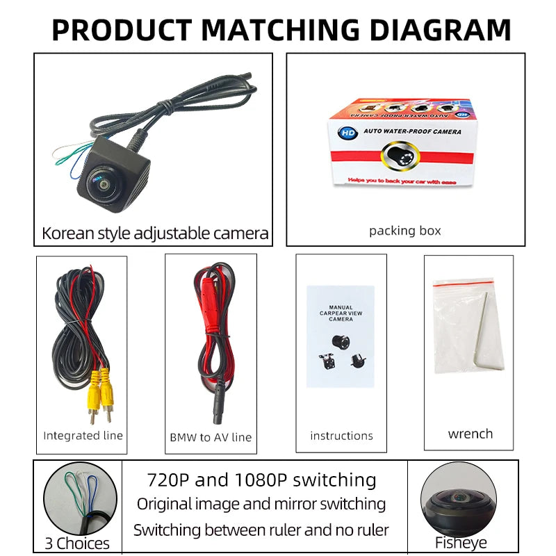Universal Waterproof IP68 12v Rear View Car Camera hd Starlight Night Vision Ahd 720p Fisheye 170 Degree Reverse Camera