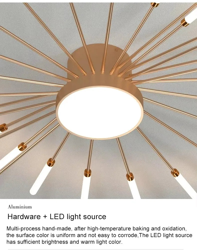 Modern LED Pendant Light Nordic Metal Strip Chandelier Ceiling Lights with Remote Control & Dimmable for Living Room