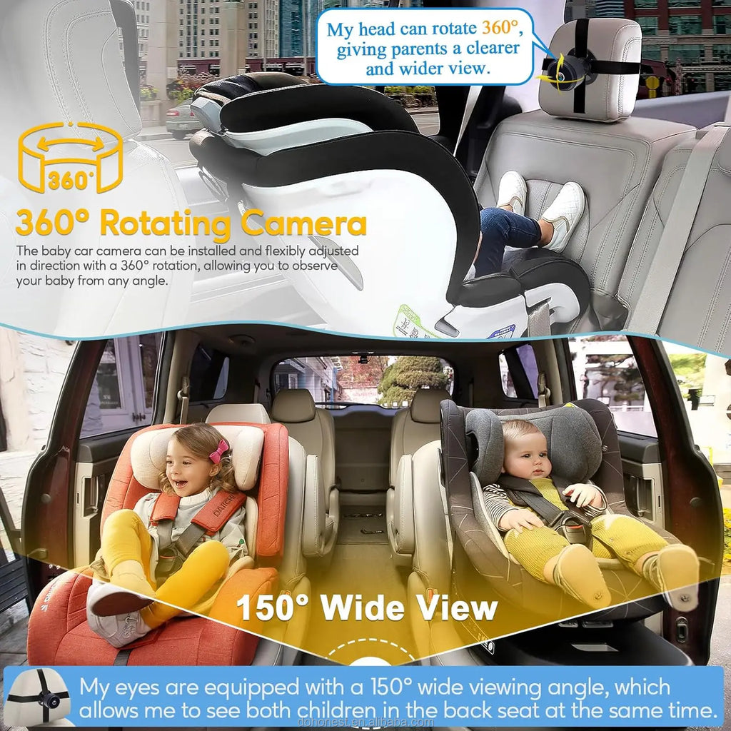4.3 Inches Available for Rear Seat Pram Camera 1080p - Plug and Play, Child Rear View Rear Car Camera 360° Swivel