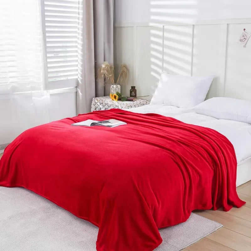 Mexican Blanket Wholesale MOQ 10 Pieces Double-sided Polyester Flannel Plain Solid Soft Plush Warm Four Seasons Winter Bedding