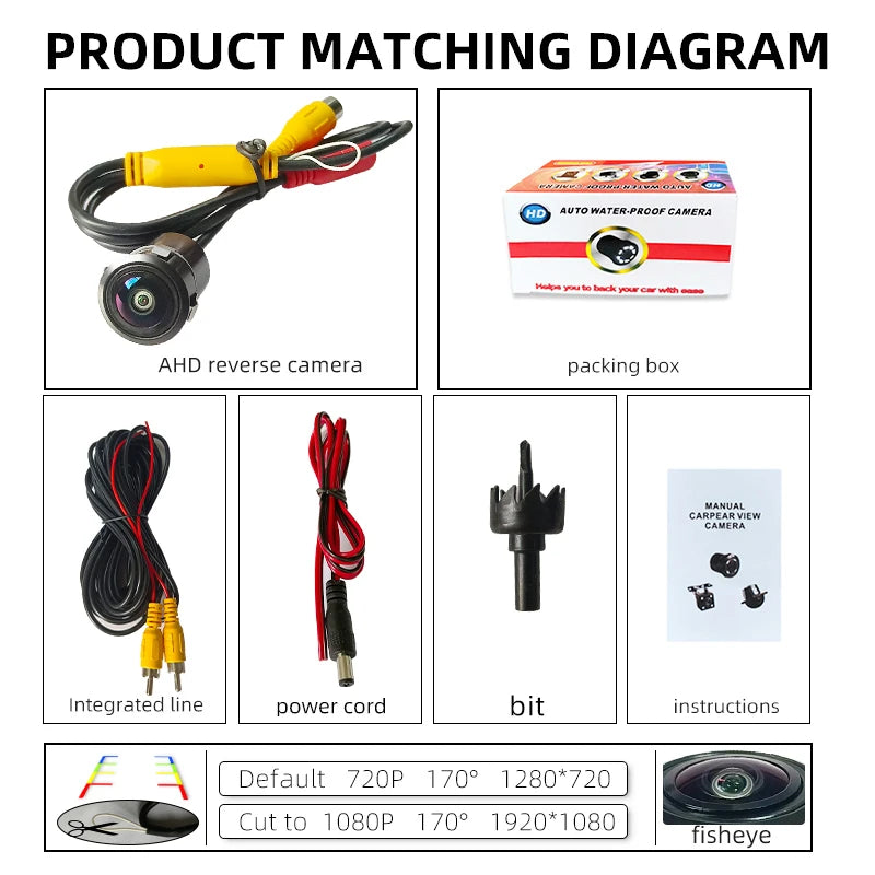 Universal hd 720p/ccd Ahd Korea Car Camera Ip68waterproof 170degree Fish Eye Night Visiondynamic Trajectory Car Rear View Camera