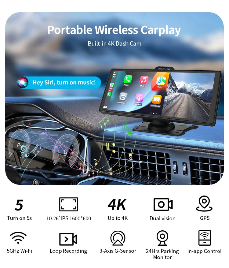SUNWAYI Auto Electronics 10.26 Inch Car Camera Touch Screen System Wireless Car Play Android Global Navigation Car Dash Cam