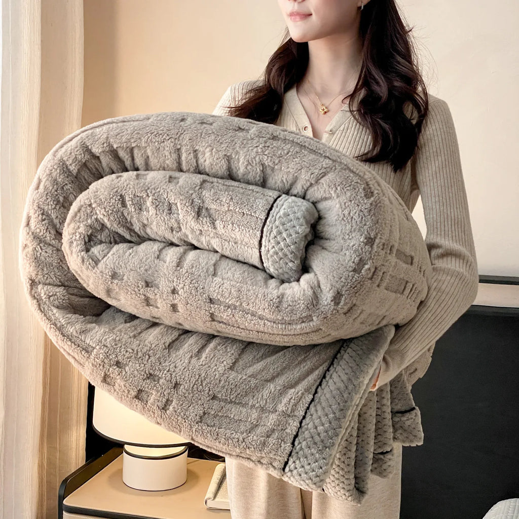 Western Style Polyester Fiber Blanket Winter Luxury Designer Comfort Decor Custom Rabbit Faux Fur Flannel Queen Size Blanket