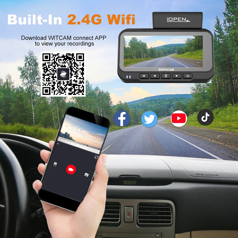 4K+1080P Car DVR Black Box GPS WIFI 2 Channel Front and Rear Dash Cam Car Camera Recorder Night Vision Parking Monitor ZD72C