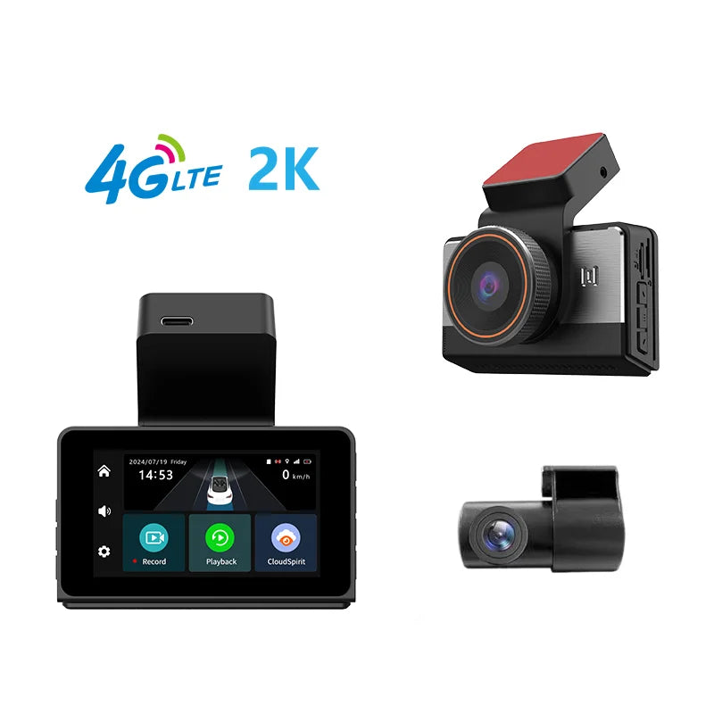 New 4G 2K Dashcam with Dual Lens Record Wifi Gps Tracking Fit Remote Live Video Check on Phone 12-24v Power Supply 4g Car Camera