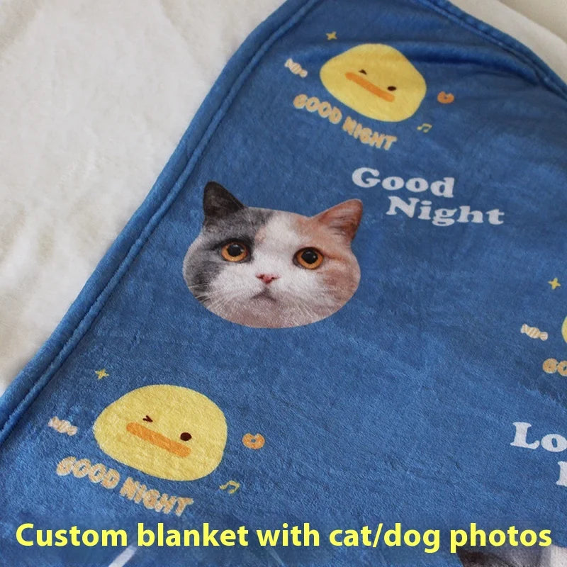 Custom 100% Polyester Cat Dog Pet Photo Design Cute Animal Pattern Knitted Shawl Blanket for Winter for Knee Lunch Break Sofa